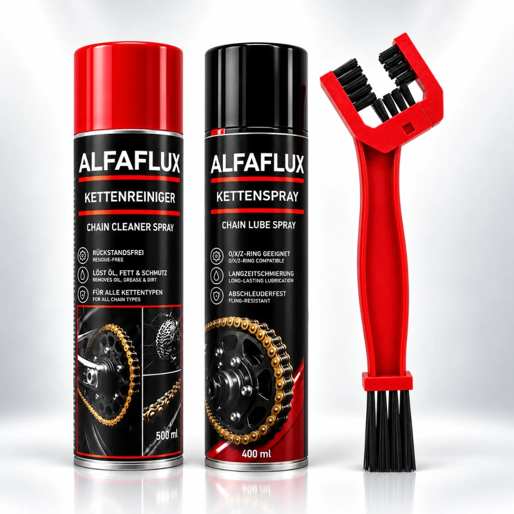ALFAFLUX® Motorrad Kettenpflege SET – 3 teilig