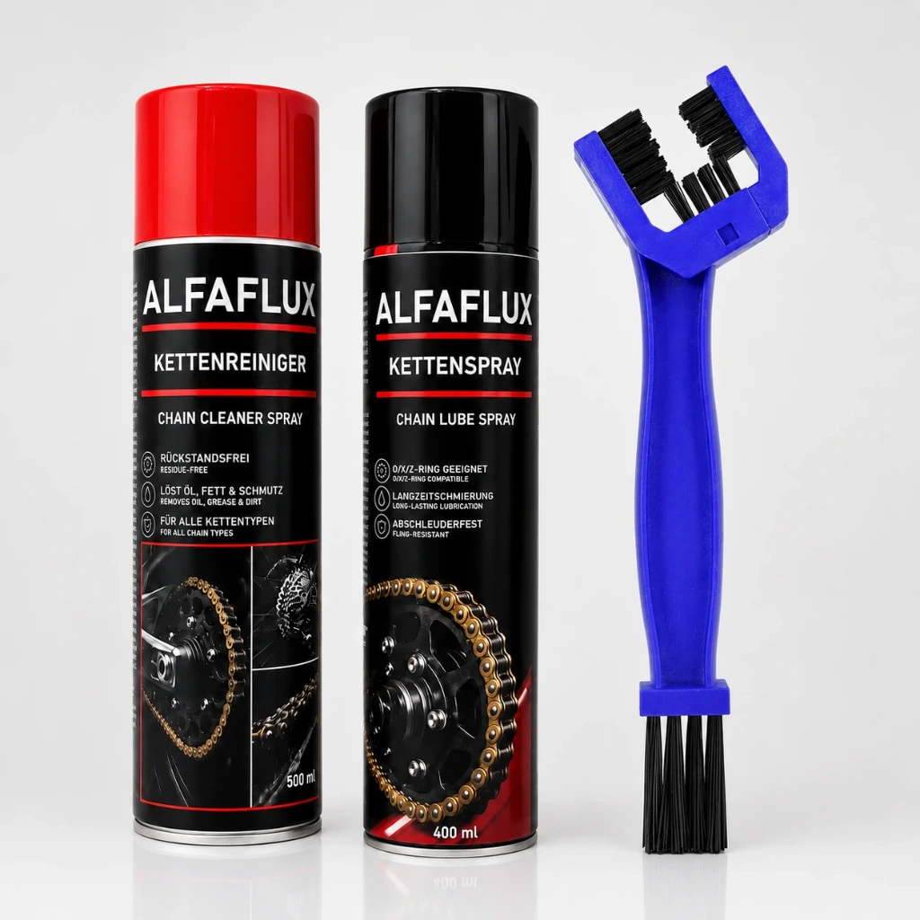 ALFAFLUX® Motorrad-Kettenpflege Set – 3-teilig